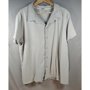 Spring & Mercer Short Sleeve Button Front Camp Shirt XL Cotton Hemp Blend Grey